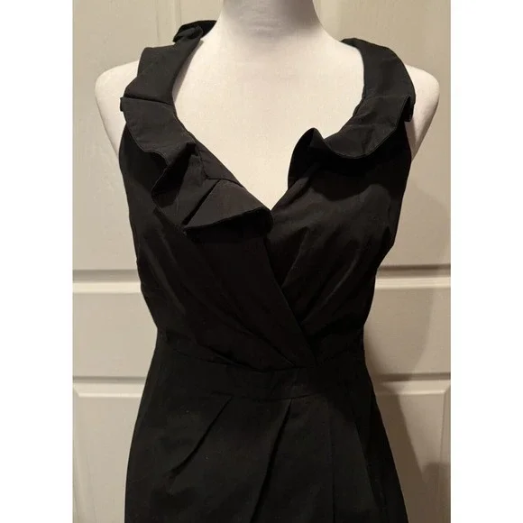J.CREW Women’s 2 Black Ruffle Criss Cross Front Cotton Dress Black Classic Zip - Picture 2 of 7